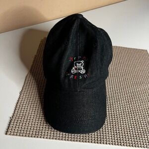 Teddy Fresh Black Denim Baseball Hat Bear Logo Embroidered Dad Cap Adjustable